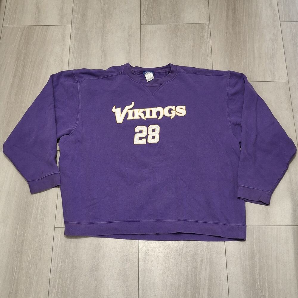 Reebok Sz 2XL Minnesota Vikings #28 Adrian Peterson Sweatshirt Purple Yellow